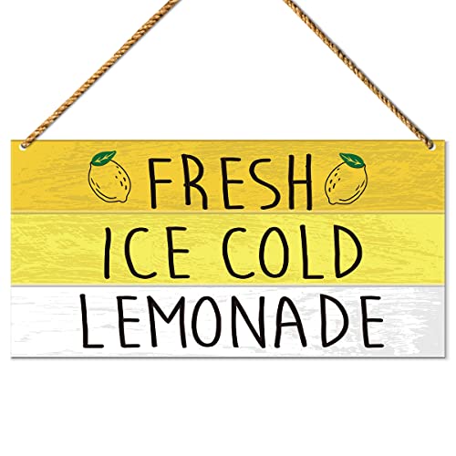 QVUXZ Hello Summer Sign, Fresh Ice Cold Lemonade, Summer Lemon Welcome Sign, Wooden Decorative Sign, 11.8'x'5.9' Inches, Modern Style, Portrait Orientation, Home Decor, Gift