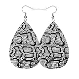 Vosach Snake Skin Fashion Leather Teardrop Ear Rings Wild Snake Print Black White Skin Leather Leaf Earrings Jewelry For Women Friends