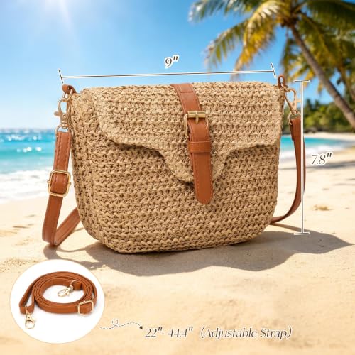 Image of Straw Bag Beach Purse Summer Purses for Women Vacation Handbags Woven Crossbody Bags Straw Shoulder Bag