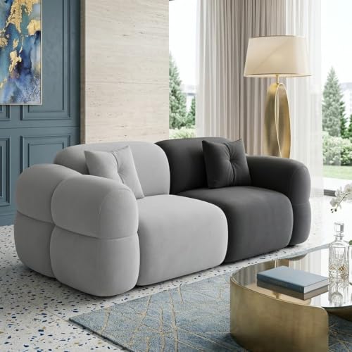 Image of FURNY Luxury Nimbus 2 Seater Bubble Cloud Sofa Set for Living Room | Boston Fabric | Modern Cushioning, Comfortable Couch for Home Office & Drawing Room | Light & Ash Grey