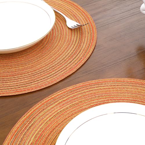 Image of SHACOS Round Braided Placemats Set of 6 Fall Place Mats Washable Polyester 15 inch Round Table Mats for Dining Table Wedding Party Decor (Fall Color Mix, 6)