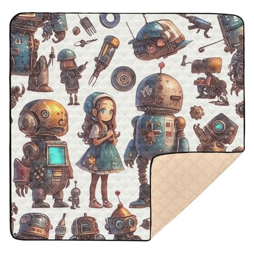 Kigai Robbot Baby Play Mat for Floor and Playpen 50x50 inch Non-Slip Baby Activity Playmat Waterproof Foldable Crawling Mat for Infants Toddlers