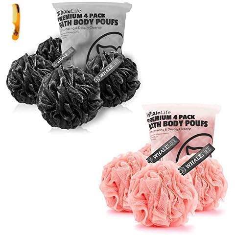 Black and Pink Bath Loofah Sponge Shower Pouf Mesh Puff Shower Ball for Men and Women Cover