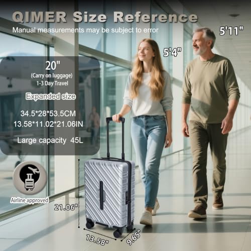 Image of 20 Inch Expandable Carry On Luggage 22x14x9 Airline Approved, Grey | Spinner Wheels, 100% PC Hard Shell,TSA Lock, Smooth Rolling Wheels, Lightweight, Travel for Men and Women