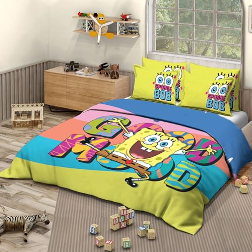 Image of Sassoon Spongebob Squarepants Digital Printed 100% Cotton Bedsheet with 2 Pillow Covers in 300TC