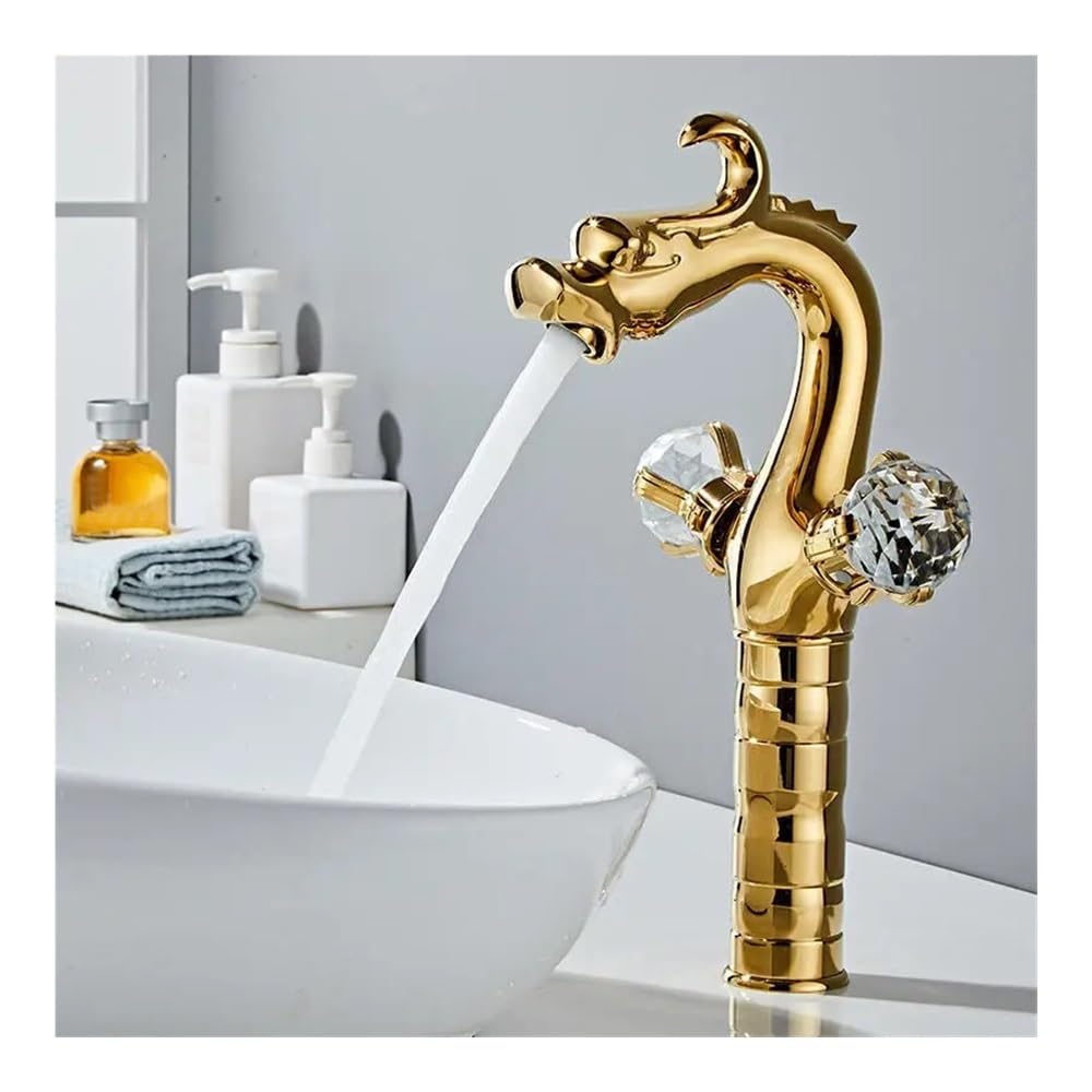 Blyqxs Gold Household Brass Basin Washbasin Cold And Hot Crystal Double Handle Faucet Gly99(,High)