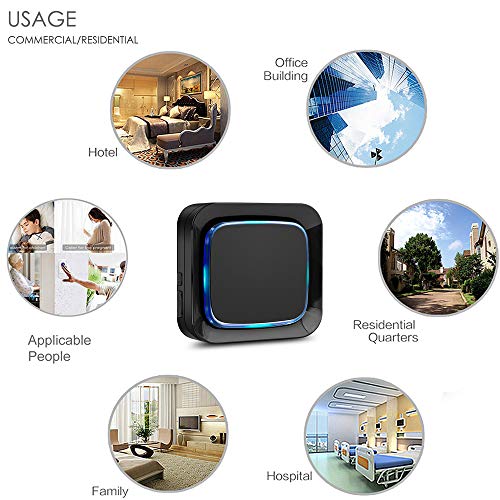 Wireless Door Bell Chime with 2 Waterproof Transmitters and 1 Receiver, Operating at 1000 Ft Long Distance (Black) - Thumbnail 6