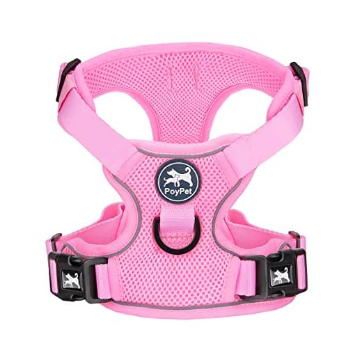 PoyPet Reflective Soft Breathable Mesh Dog Harness No Choke Double Padded Vest Adjustable(Light Pink,M)