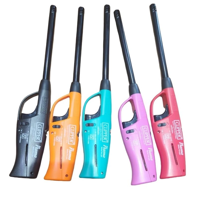 Clipper New Neo Flama Kitchen Gas Lighter, Multi-Color, Child Lock, Adjustable Flame, Refillable Set of 1, Color May Vary, Coming as per Stock Available, Refillable Gas Lighter.