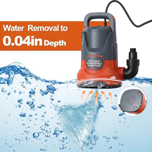 Image of Sump Pump 1HP Submersible Water Pump 3700GPH Electric Portable Transfer Water Pump for Pool Draining Basement, Light Orange