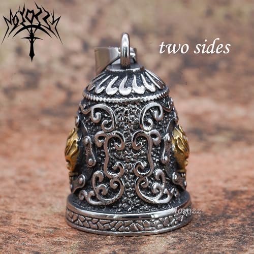 Image of Old School Biker Skull Bell - Viking Warrior Skull Motorcycle Biker Bell Hanger or Key Chain for Good Luck on the Road
