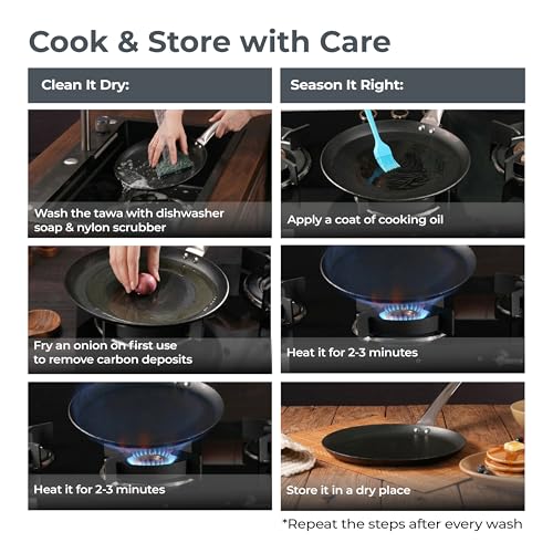 Image of Lifelong Carbon Steel (Iron) Omni Tawa 26cm | Lightweight Multipurpose Flat Tawa for Roti, Dosa & Pancake | Naturally Seasoned Non-Stick Surface | Induction & Gas Compatible | Stainless Steel Handle