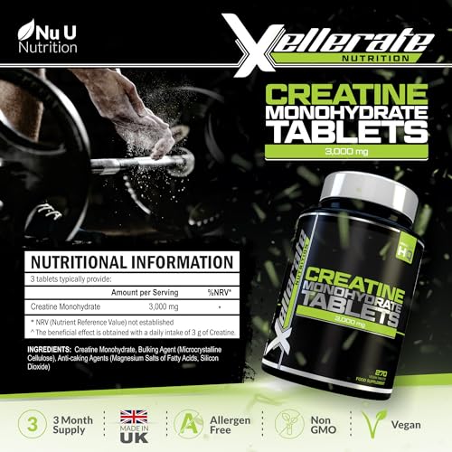 Creatine Monohydrate Tablets 3000mg 270 Vegan Creatine Tablets 3 Month Supply Pre Workout