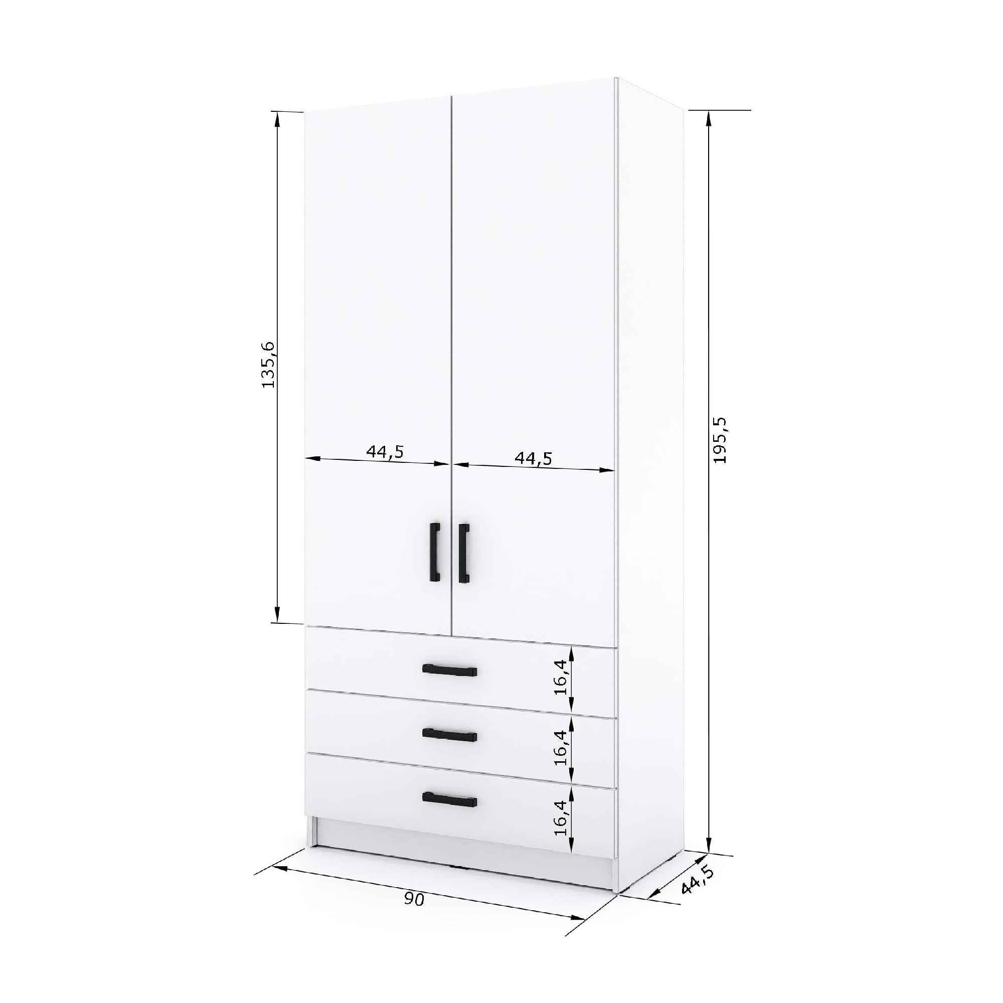 Kleiderschrank Sigma 90 cm breit mit 2 Drehtüren und 3 Schubladen Korpus in Kaschmir Schlafzimmerschrank Kinderzimmerschrank Systemschrank (Türen-Kaschmir, Schubladen-Kaschmir)