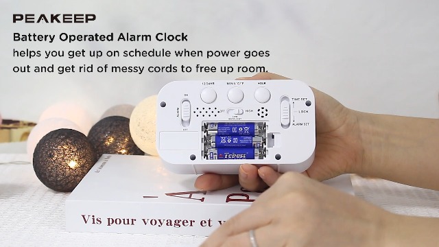 Digital Travel Alarm Clock With Backlight - Battery Powered, Dual Alarms, Temperature, 12/24H | Perfect For Bedside & Desk (White) - View #3