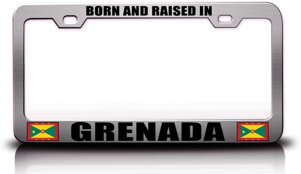 Born and Raised in Grenada Flag Metal Car SUV Truck License Plate Frame Ch w30