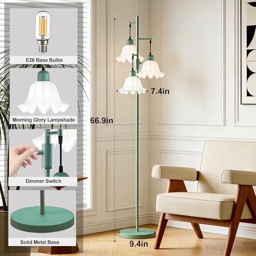 Image of Lightdot 67IN 3-Light Flower Floor Lamp for Living Room, Dimmable Green Tree Floor Lamps with Acrylic Shade for Wedding /Party, Floral Tall Lamp for Bedroom /Sofa Beside /Corner Decor(Bulb Included)