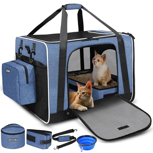 Petskd Trasportino per animali domestici di grandi dimensioni, 61 x 43,2 x 43,2 cm, trasportino per 2 gatti o cani di taglia media, trasportino per gatti da viaggio in auto con lettiera e ciotola,