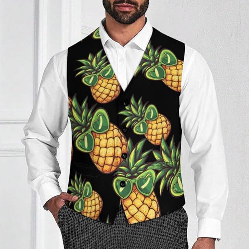 Pineapple Men's Suit Vests Business Formal Dress Vest V-Neck Waistcoat for Wedding Casual2