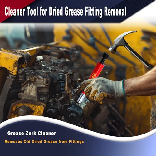 Image of Grease Fitting Cleaning Tool Zerk Kit Updated, Heavy Duty Hydraulic Pressure Cleaner Tool for Dried Grease Fitting Removal, Universal for Trucks, Tractors, Excavators, Includes a Spare Coupler