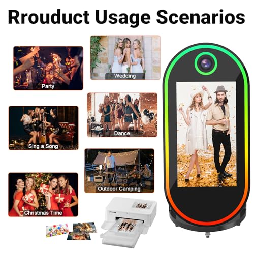 Image of Magic Mirror Photo Booth, 60-32in Interactive Touch Screen Oval Photo Booth Machine,Remote Control RGB Light,Idea Instant Printing and Share for Event Rental Party (Black)