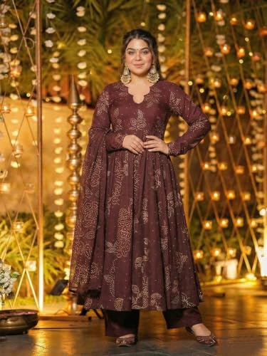 Image of ANNI Designer Women's Viscose Blend Umbrella Style Printed Kurta Palazzo with Dupatta | Stylish Kurta Set for Women | Elegant Palazzos & Dupatta Set | Traditional Ethnic Wear