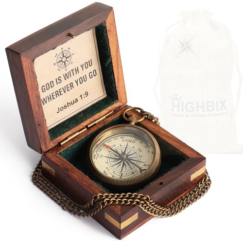 Brújula náutica de latón con caja de madera vintage miniatura 1