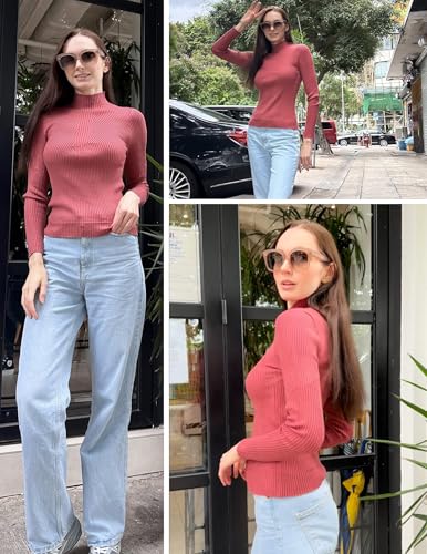 Image of HOTOUCH Women Turtleneck Tops Mock Neck Sweater Ribbed Knit Basic Casual Long Sleeve Shirt Fall Winter Clothing 2025 Trendy