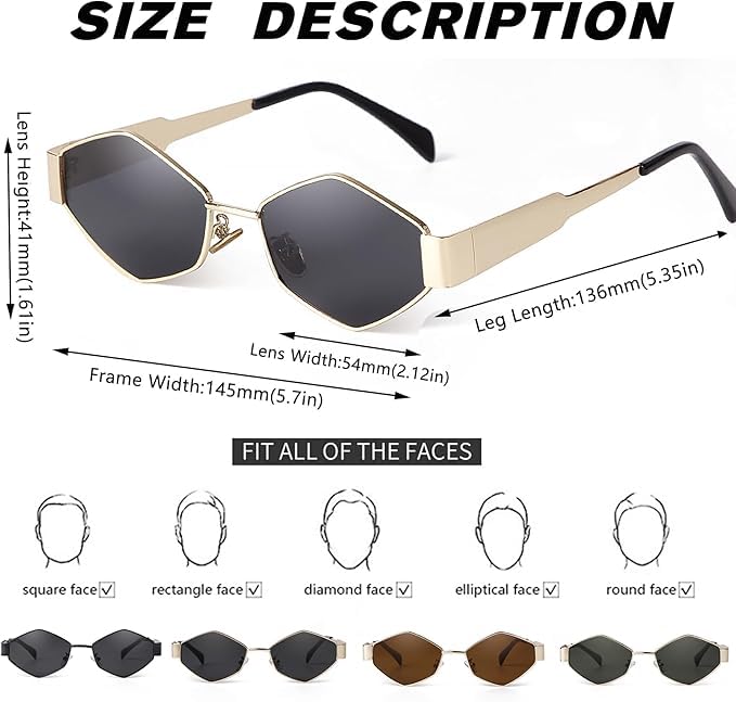 Image of Retro Hexagonal Sunglasses For Men & Women | Trending, Stylish & Durable Metal Frame Vintage 90s Sunglasses With UV 400 Protection Lenses