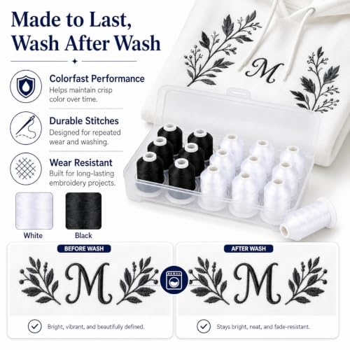 Image of Simthread 15-Color Polyester Machine Embroidery Thread Set, 9W 6B | 15 coordinated 1000M polyester spools for machine embroidery, quilting, patches, monograms and everyday sewing.