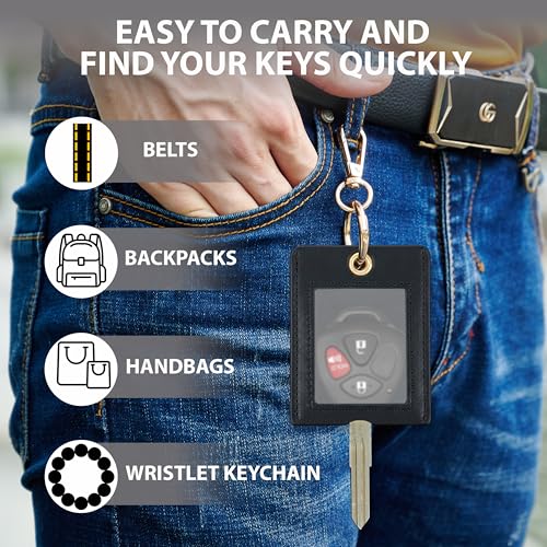Image of Leather Keys Sleeve for Broken Car Key Loop Replacement - Cute Keychain Cover - Protector, Holder for Men & Women