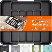 Lifewit Porta Posate Cucina Cassetto, Organizer Posate da Cassetto Espandibile, Portaposate per Cassetto da Cucina, Portautensili, Divisorio in Plastica per Utensili, Forchette, Nero