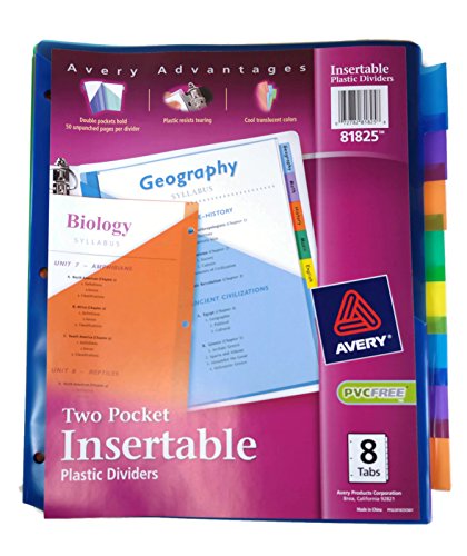 Avery Two Pocket Insertable Plastic Dividers, 8 Tabs (81825)
