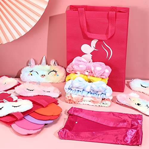 Suhine 6 Sets Girls Spa Birthady Party Supplies Birthday Print Satin Robe Tote Bags Spa Kit Nail Salon Kit(Pink)4