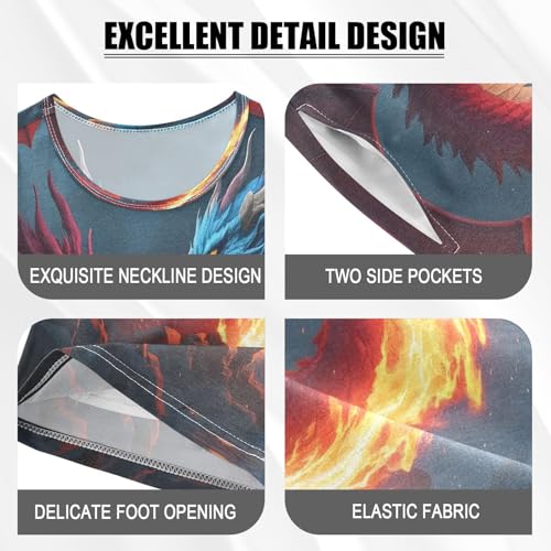 ALAZA Dragon Fire Animal Pajamas Set Short Sleeve Cotton Sleepwear Summer Pjs 2 Piece 5-14Y4