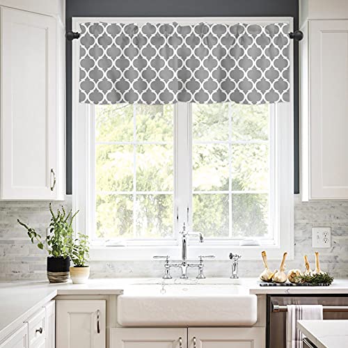 Artshowing Geometric Art 1 Panel Tier Small Window Treatment Curtain Insulated Blackout Drape Short 54X18Inch For Kitchen Bathroom Or Small Window, Grey Moroccan Texture #TOP1