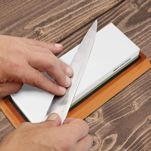 Sharpening Stone, Meterk Premium Whetstone Dual Side Grit 1000/6000 Knife Sharpener Stone with Non-slip Bamboo Base, Flattening Stone & Angle Guide, Sharpening Stone Set for Home & Kitchen