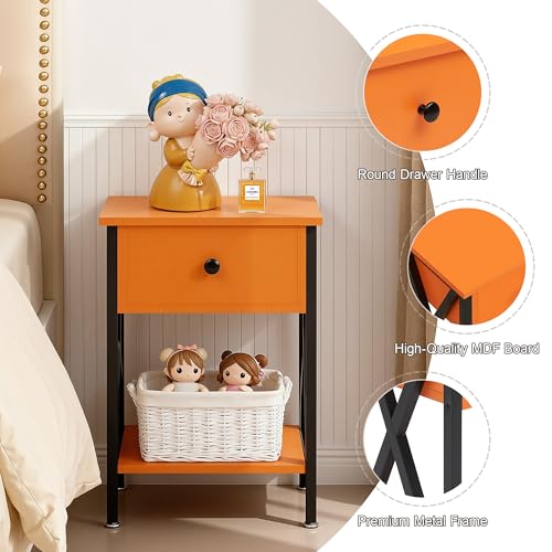 Image of VECELO Nightstand,Modern Bedside End Table, Night Stand with Drawer and Storage Shelf for Living Room Bedroom, Industrial Metal Frame