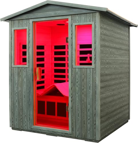 Image of LTCCDSS Full Spectrum Outdoor Infrared Sauna 3-Person, Carbonized Composite Wood Low EMF Saunas for Home - Near&Mid-IR Light, Bluetooth Speakers, Chromotherapy Therapy Lights (81.1 * 45 * 83.5 inch)