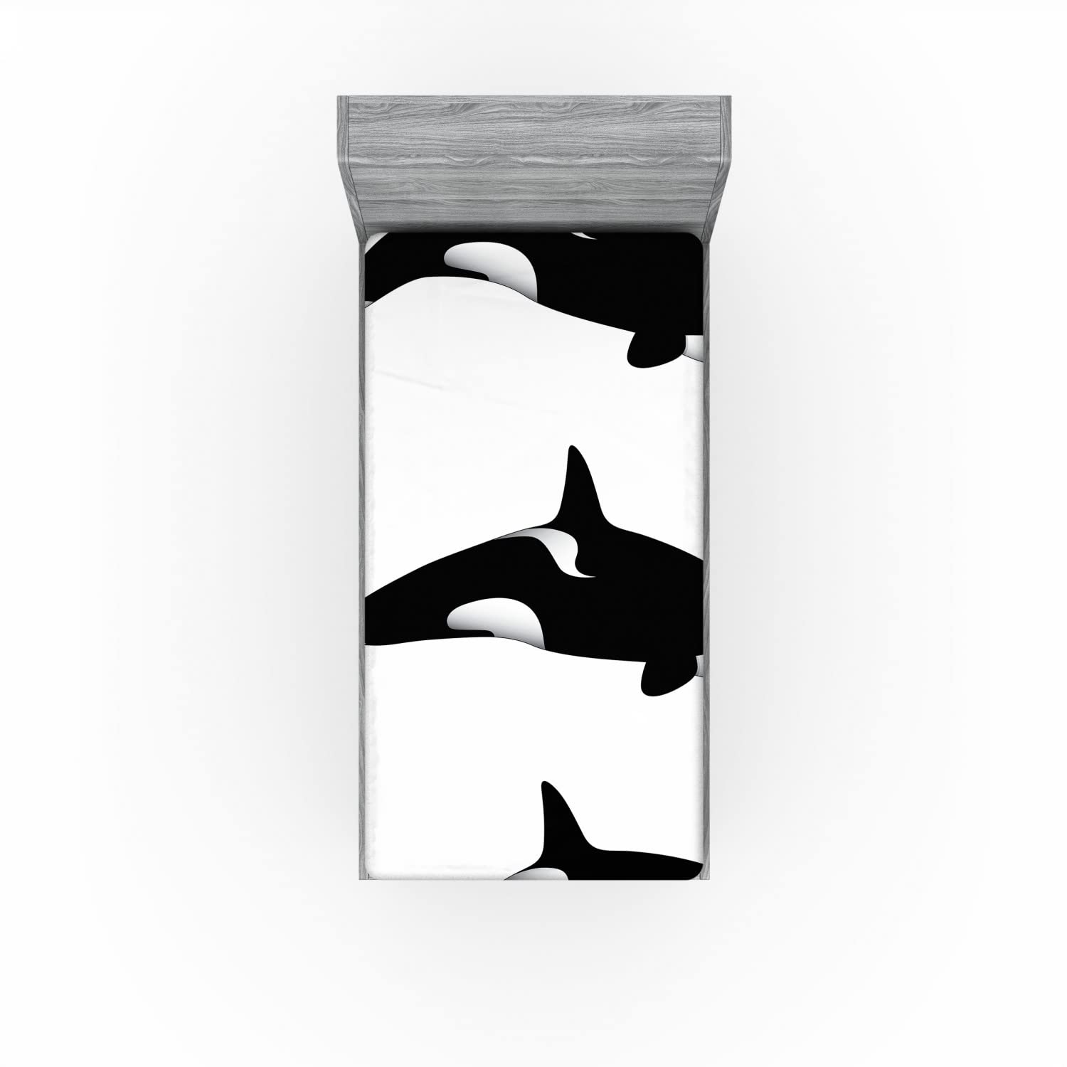 Ambesonne Sea Animals Fitted Sheet Set, 3 Orca Killer Whales in Different Illustration Black and White Style, Decorative Bedding All-Round Elastic Pocket 2 Pcs, Twin XL Size, White and Charcoal