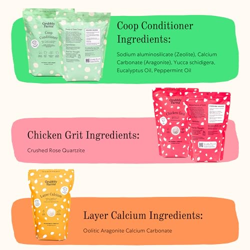 Image of Grubbly Farms Coop Necessities Bundle - Chicken Grit, Layer Calcium & Coop Conditioner - Proper Digestion, Strong Eggshells & Odor Control - Rose Quartz Grit, Aragonite Calcium, Deodorizer
