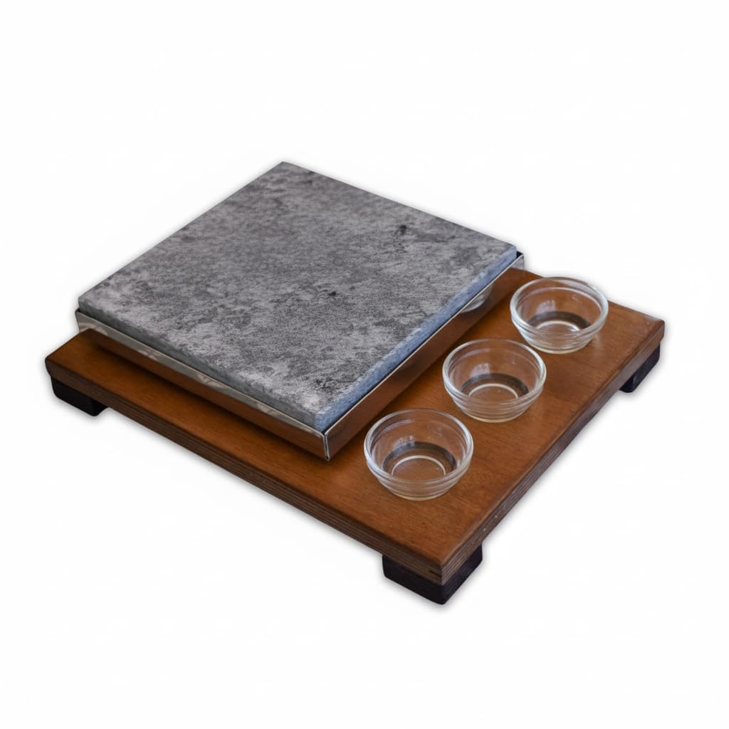 Piedra para Carne PIEDRASAR 20x20 cm Modelo CB Tres salseros
