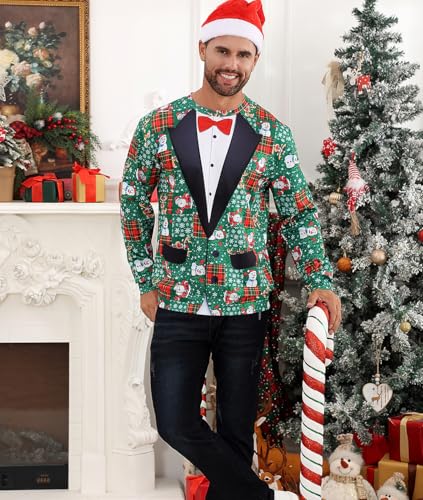 Idgreatim Unisex Ugly Christmas Crewneck Sweatshirt Novelty 3D Graphic Long Sleeve Sweater Shirt