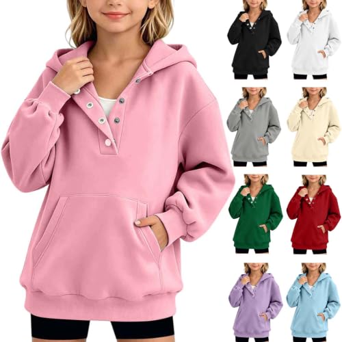 fartey Cute Tops for Girls Casual Pullover Soft Sweatshirt with Pocket Pink | Oversized Drop Shoulder Long Sleeve Soft Comfy Top with Pockets forSchool Lounge Outdoor Daily Wear Fall Winter - image 1