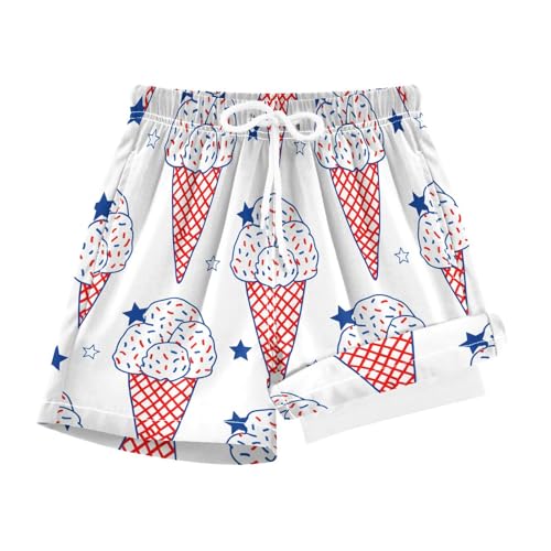 Ice Cream American Stars Boys Swim Trunks with Compression Liner Quick Dry Bathing Bottom Kids Beach Shorts