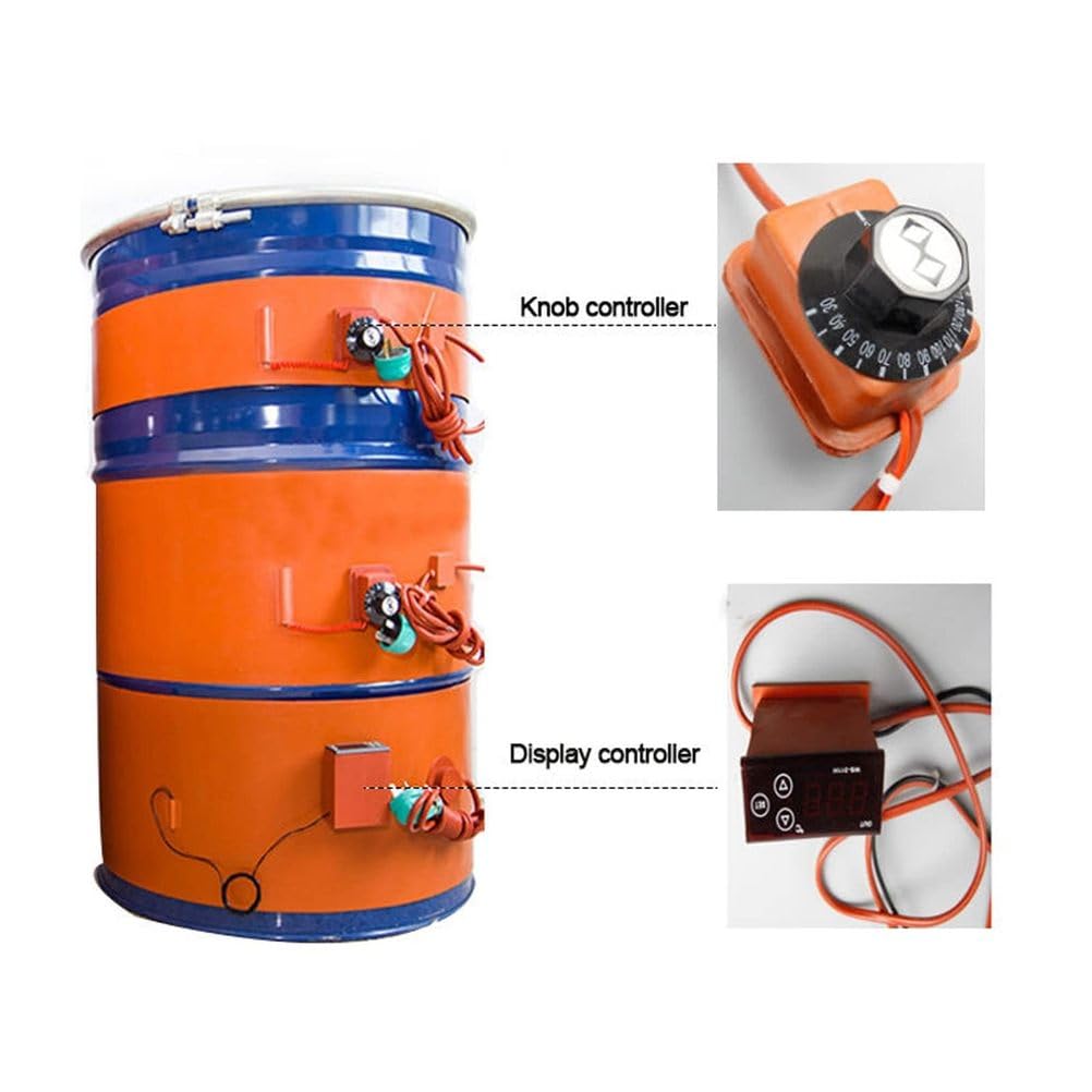 Almohadilla calefactora para bidones metálicos, cinta calefactora para bidones de aceite, calentador de caucho de silicona de 220 V/110 V con termostato giratorio ajustable para calentador de banda