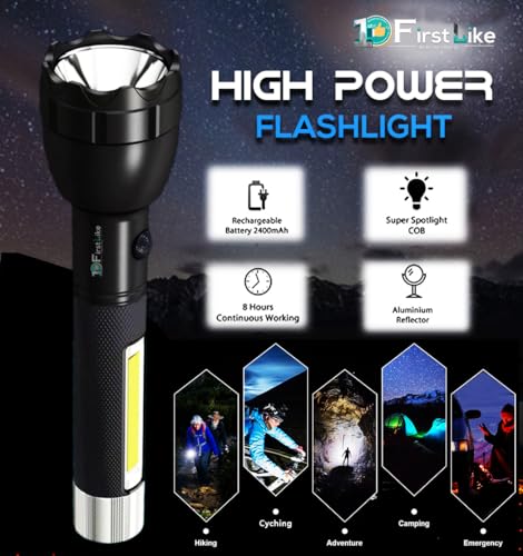 Image of 50W+30W Dual 2 in1 Power Full Led Rechargeable Long Range Torch Upto 1 Km Flashlight (COB)