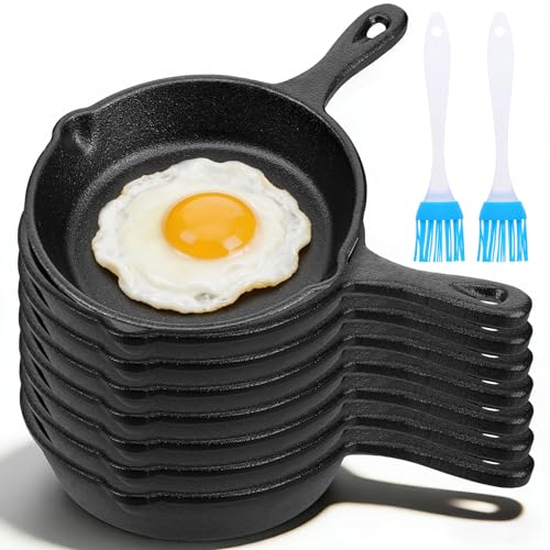 Kegeeei 8-Pack Mini Cast Iron Skillets 4 Inch Small Cast Iron Pans with 2 Oil Brushes Nonstick Frying Pans for Oven Grill Stove & Campfire