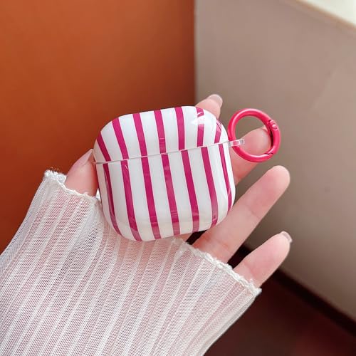 Image of MINSCOSE for AirPods 4 Clear Case,Cute Striped Aesthetic Pattern Design with Trendy Keychain Ring,Soft TPU Protective Shockproof Cover with Cleaner Kit for Girls Women for Airpods 4-Wine Red