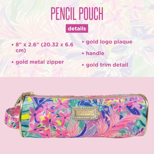 Image of Lilly Pulitzer Cute Zipper Pouch, It Was All A Dream | Colorful Pencil Case with Zip Closure for Office Supplies, Small Slim Travel Bag with Carrying Loop Handle and Gold Details